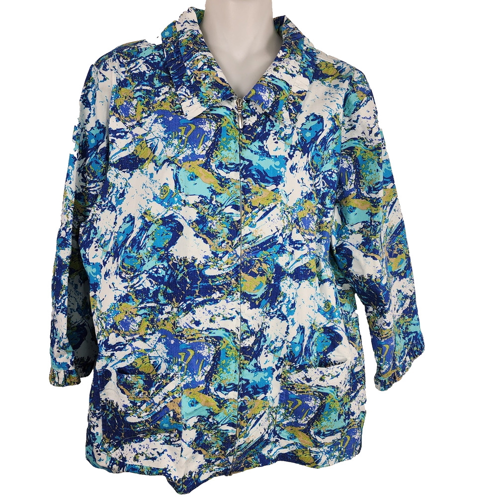 Breckenridge Blazer Jacket Size Petite PXL Full Zip Abstract 3/4 Ruffle Sleeve